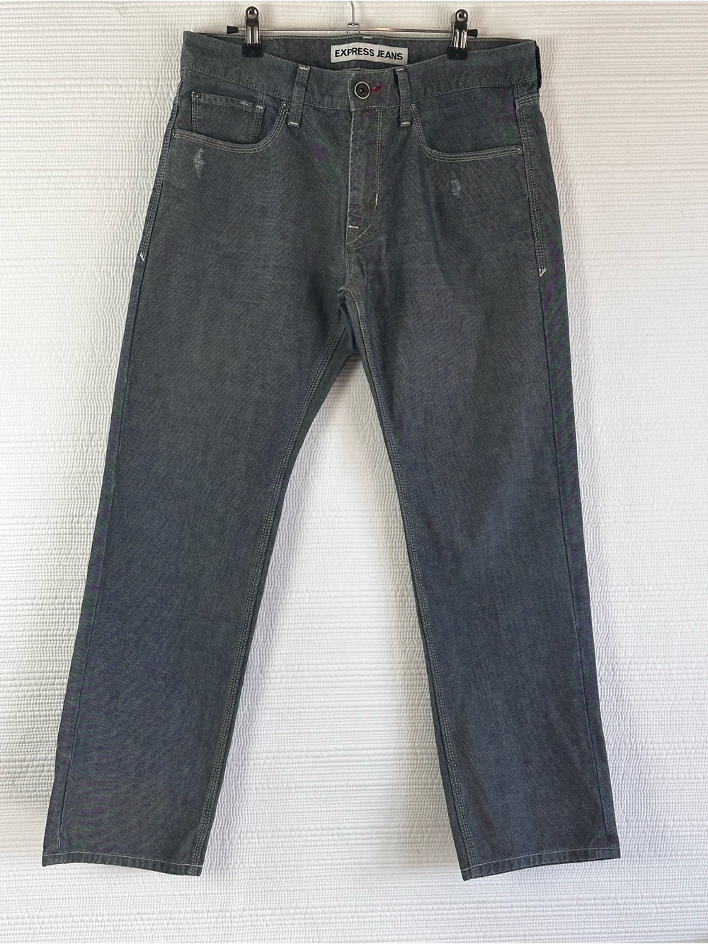 Express Jeans Rocco Men’s 32x30 Gray Slim Fit Straight Leg Distressed Y2K Jeans